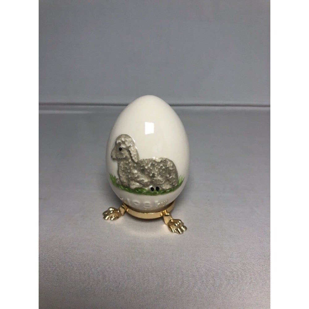 1981 Vintage Porcelain Goebel Lamb Collectible Egg with Stand